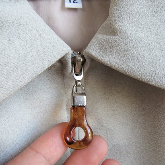 VINTAGE 90s DESIGNER FASHION BELTED ZIP TOP SUIT BLAZER Tortoise Accents Size-12 - Picture 4 of 12